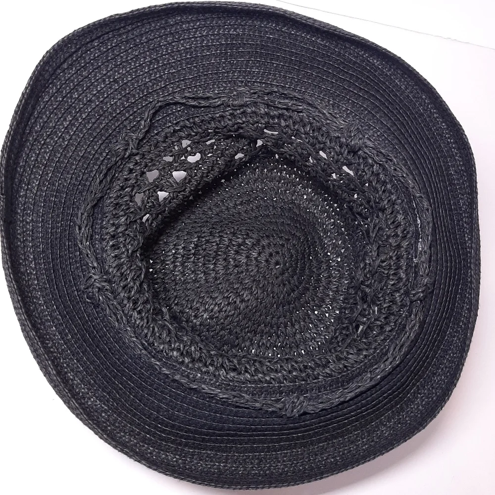 VINTAGE 90s Y2K Woven Straw Bucket Hat Ribbon Detail Retro Trendy